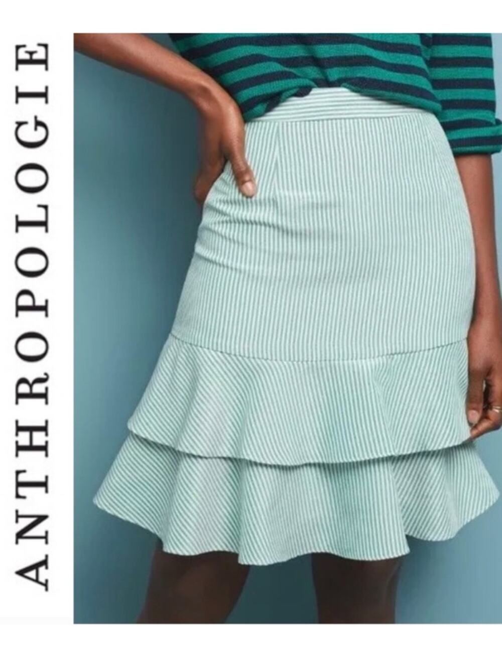 Anthropologie Hutch Seersucker Striped Mini Skirt Green White sz 8